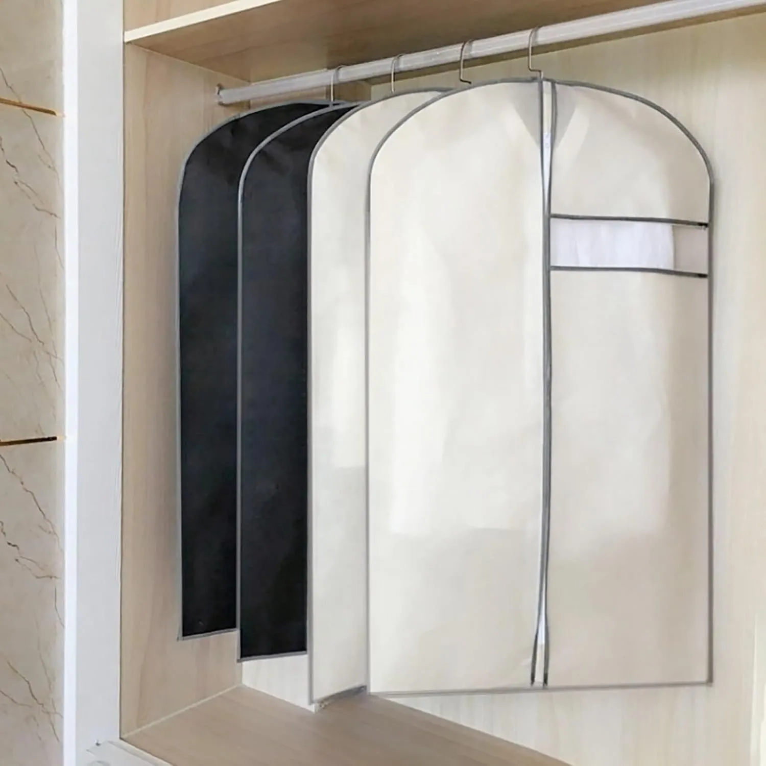Garment Bags for Hanging Clothes, Set of 4 Garment Bag with Zipper, Suit Bags with Clear Window, for Dresses, Coats, Uniforms(Pink,35.4in/90cm)