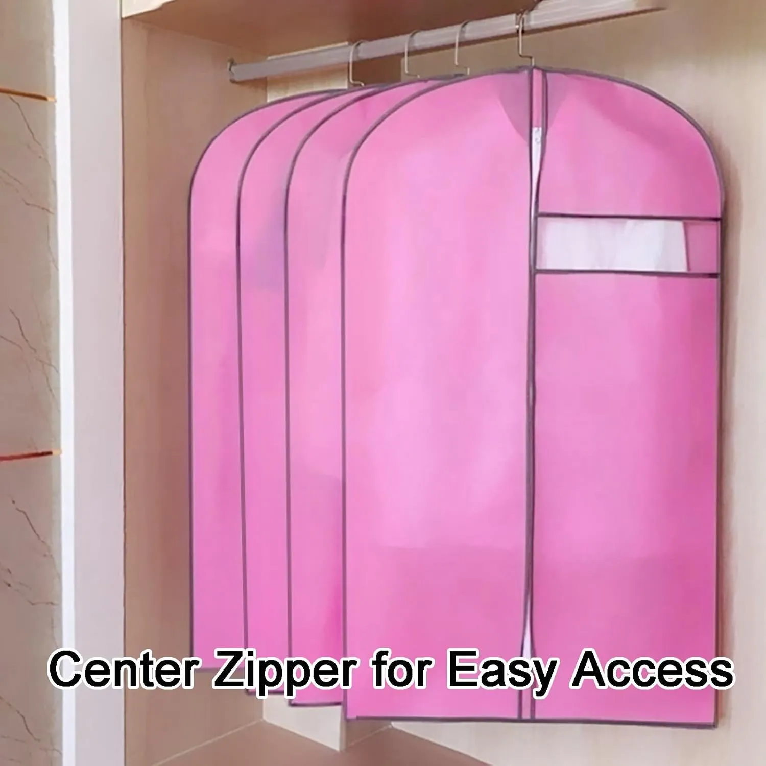 Garment Bags for Hanging Clothes, Set of 4 Garment Bag with Zipper, Suit Bags with Clear Window, for Dresses, Coats, Uniforms(Pink,35.4in/90cm)