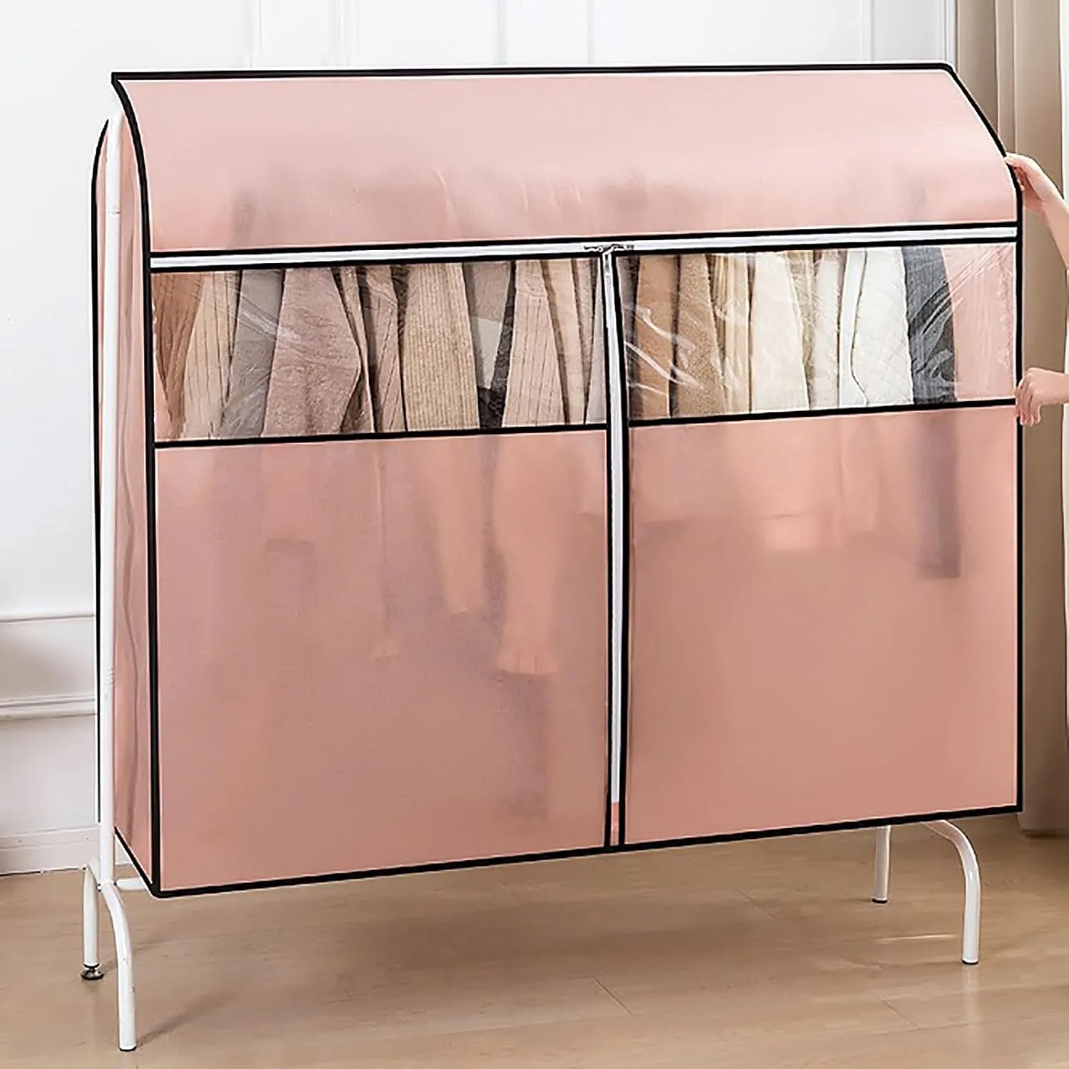 Garment Rack Cover, Washable Clothes Rack Cover Garment Bag for Closet Storage with Clear Window,Suitable for Suits, Dresses, Coats(Pink,120x50x120cm/47x20x47in)