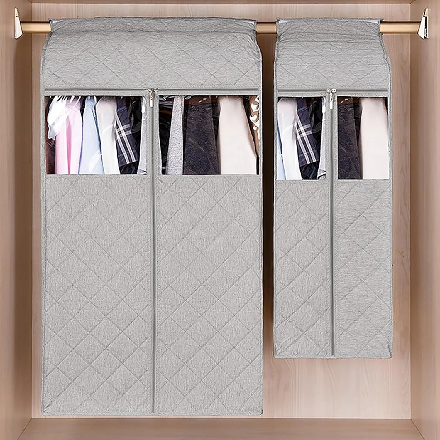 Garment Rack Cover with Clear Window, Hanging Garment Bags for Closet Storage, Clothing Rack Cover, Coat Protector, Oxford Fabrics(Gray,11x20x39in/29x52x100cm)