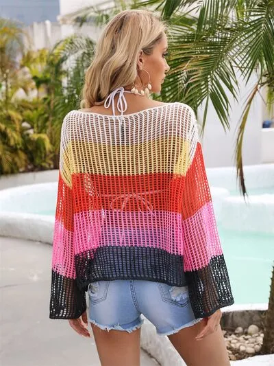 Gemma Color Block Openwork Boat Neck Cover Up
