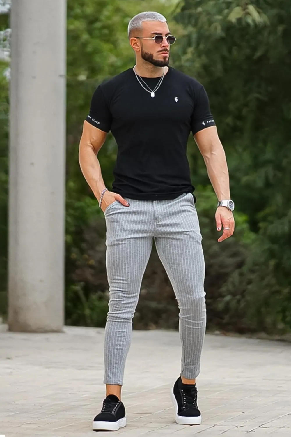 GINGTTO Mens Chino Pants Slim Fit Stretch Pinstripe Pants Men Dress