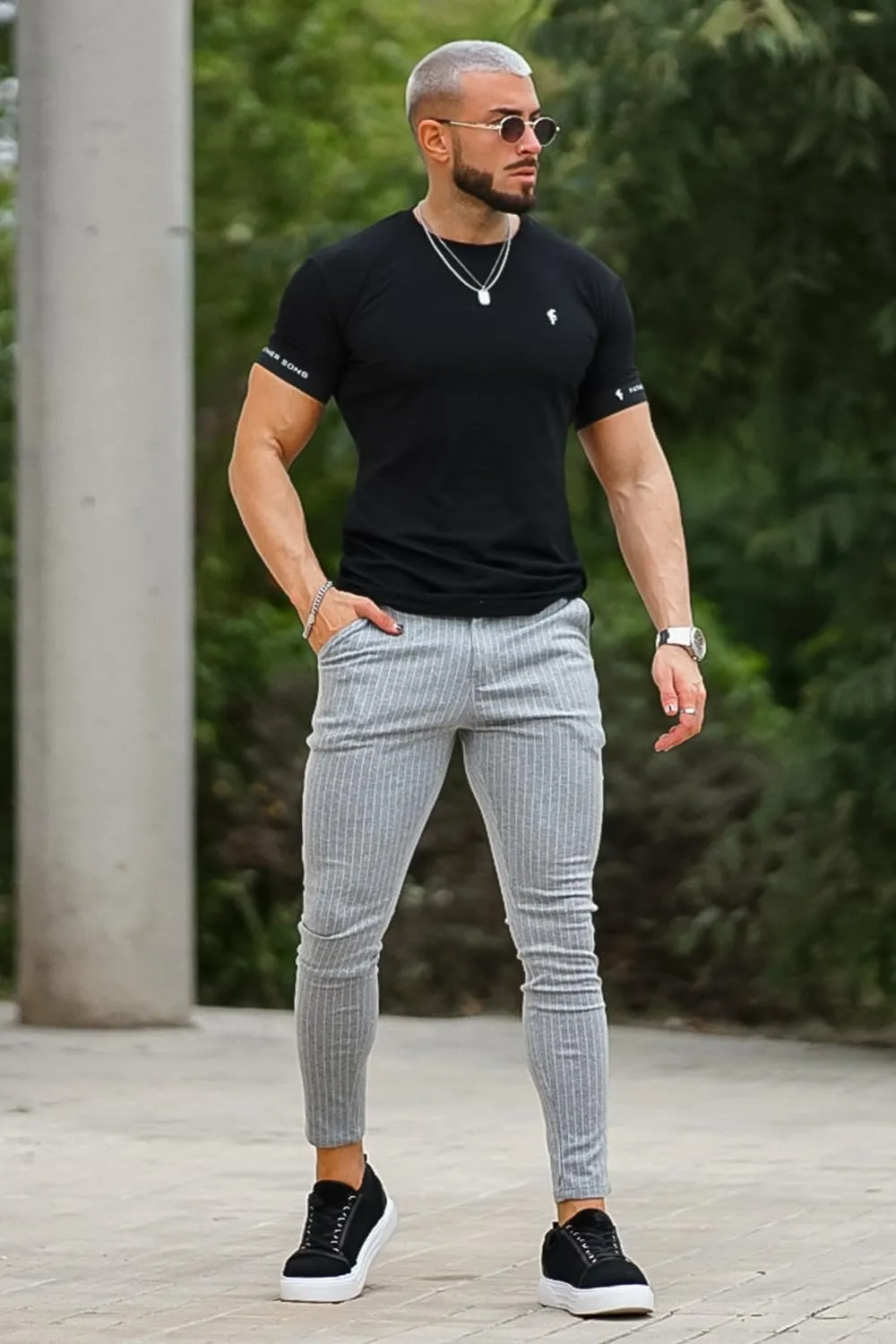 GINGTTO Mens Chino Pants Slim Fit Stretch Pinstripe Pants Men Dress