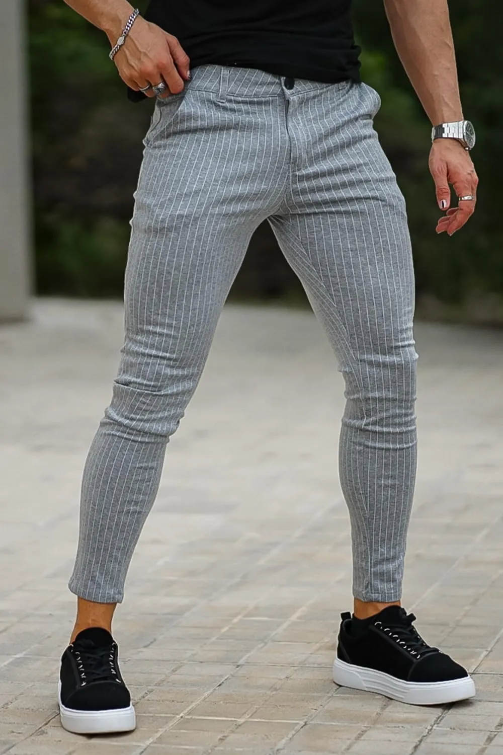 GINGTTO Mens Chino Pants Slim Fit Stretch Pinstripe Pants Men Dress