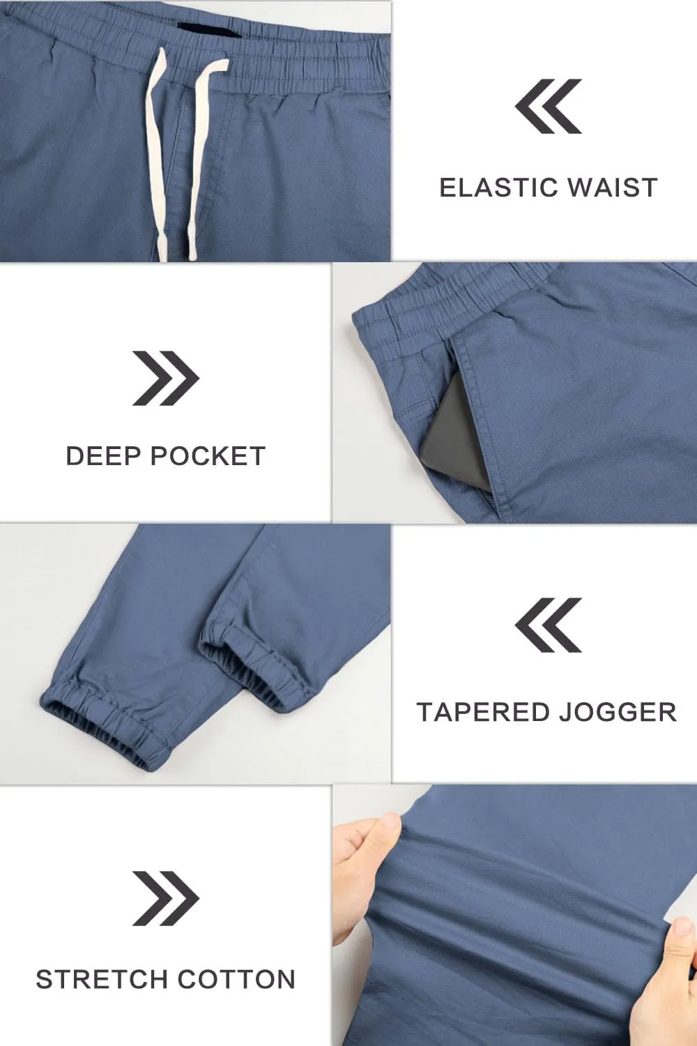 GINGTTO Mens Slim Fit Joggers Short Length Fitted Stretch Pants Elastic Waist Drawstring Tapered Leg