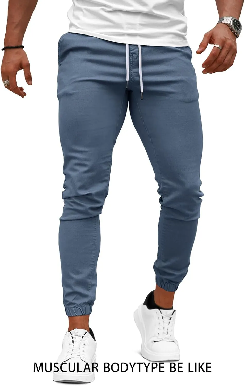 GINGTTO Mens Slim Fit Joggers Short Length Fitted Stretch Pants Elastic Waist Drawstring Tapered Leg