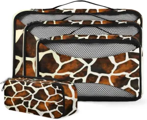 Giraffe Leopard Print Packing Cubes 4 Pack Travel Packing Bags Individual Carry on Suitcases Underwear Luggage Mesh Organizer Packing Cubes Set for Travel Bag Backpack