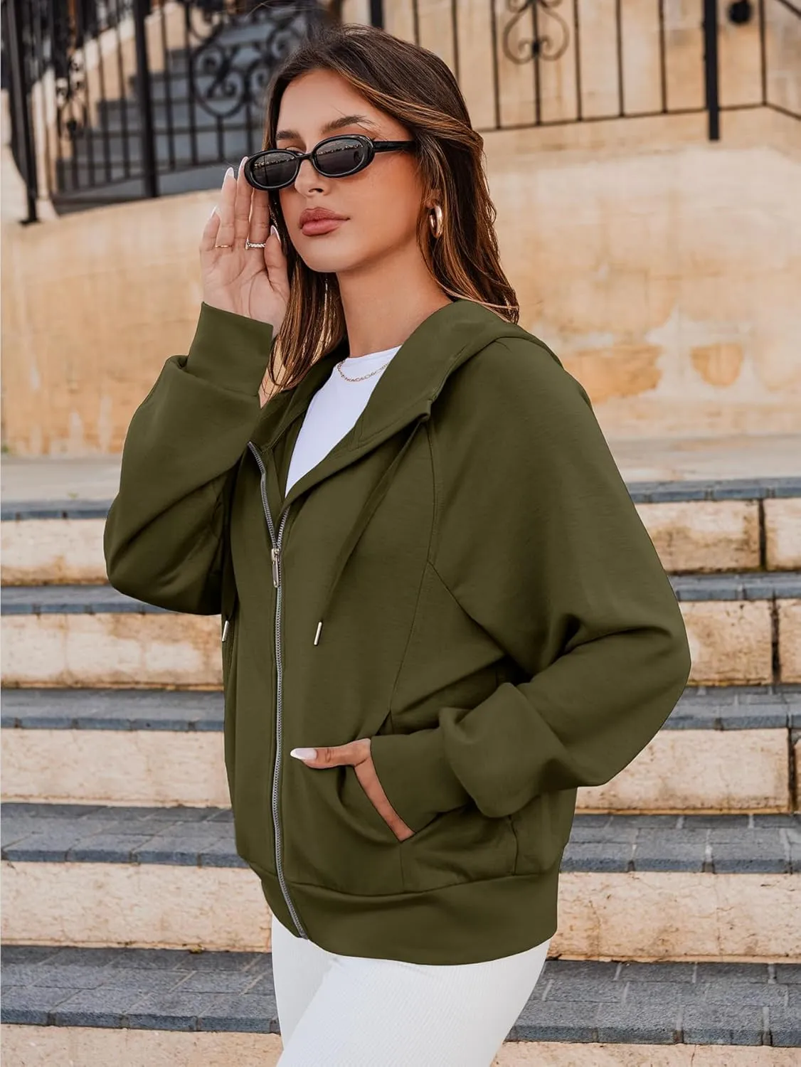 Glamaker Womens Zip Up Sweatshirt Casual Lightweight Hoodies Hooded Workout Jackets Fall Outfits 2024 with Pockets