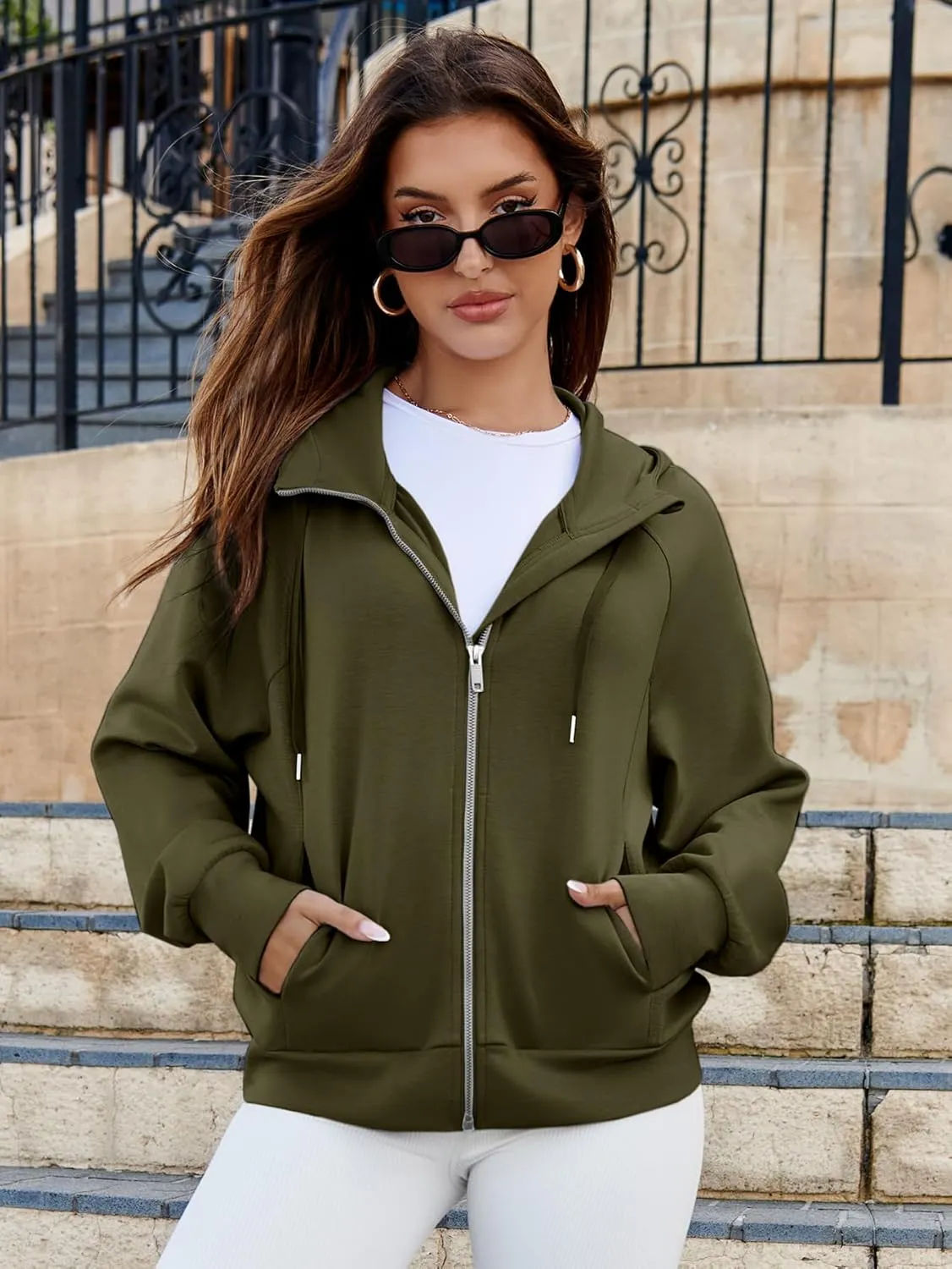 Glamaker Womens Zip Up Sweatshirt Casual Lightweight Hoodies Hooded Workout Jackets Fall Outfits 2024 with Pockets
