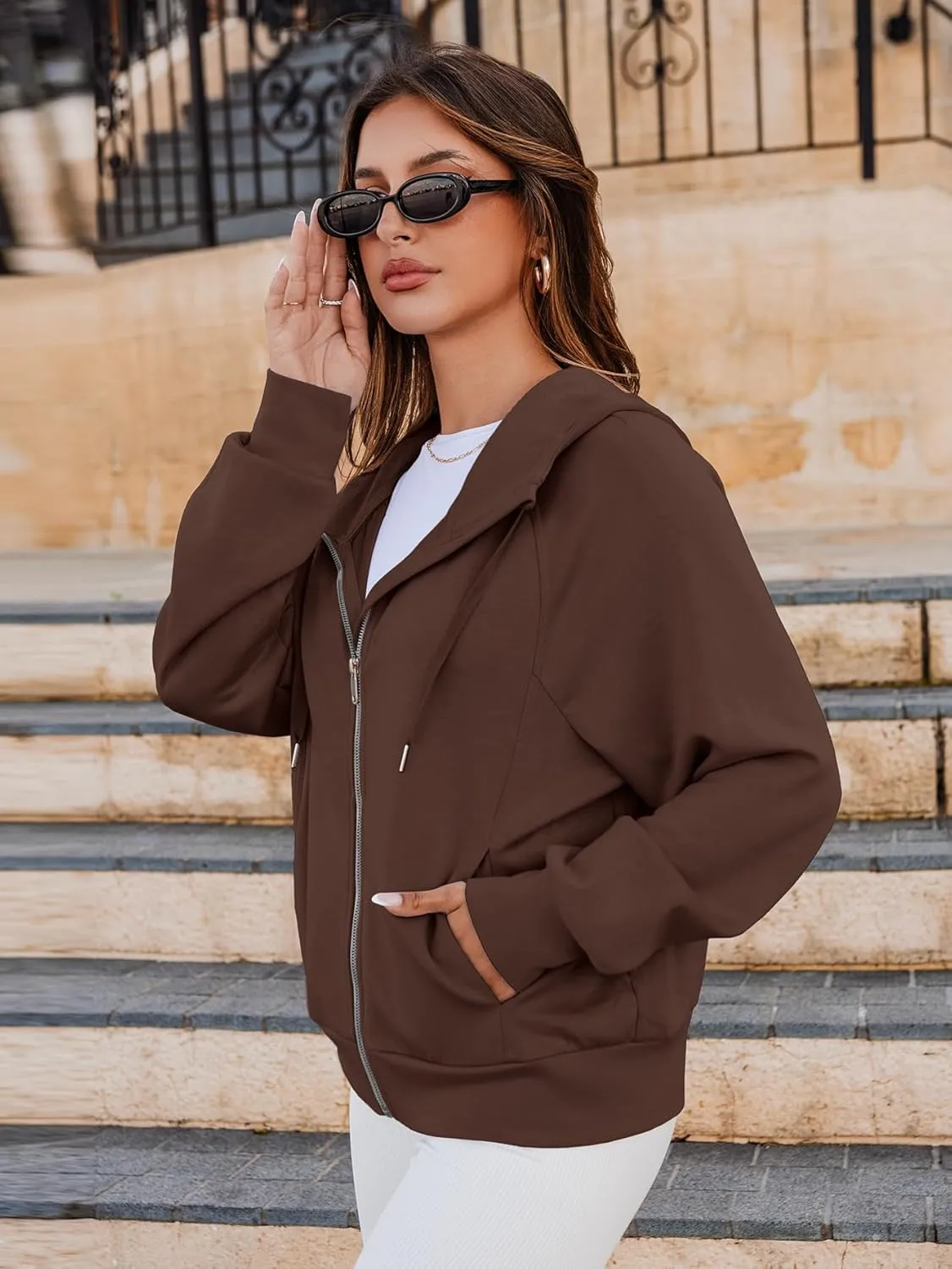 Glamaker Womens Zip Up Sweatshirt Casual Lightweight Hoodies Hooded Workout Jackets Fall Outfits 2024 with Pockets