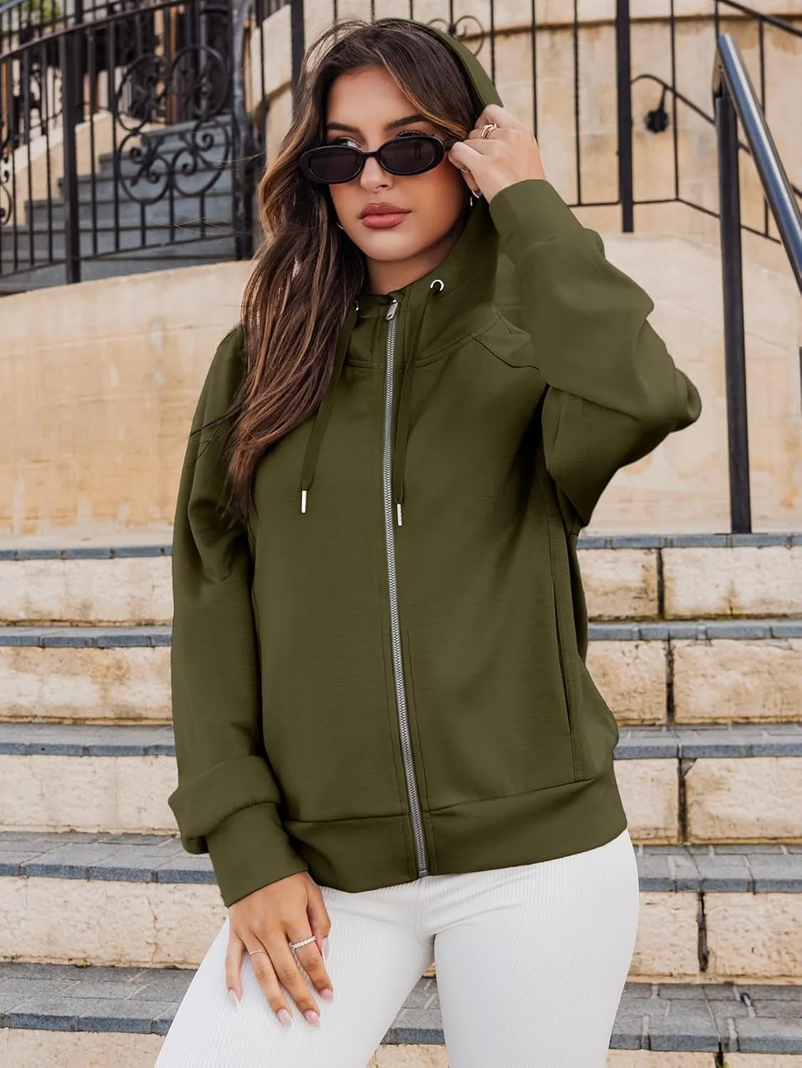 Glamaker Womens Zip Up Sweatshirt Casual Lightweight Hoodies Hooded Workout Jackets Fall Outfits 2024 with Pockets