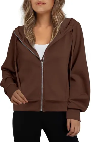 Glamaker Womens Zip Up Sweatshirt Casual Lightweight Hoodies Hooded Workout Jackets Fall Outfits 2024 with Pockets