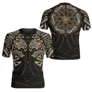 Golden Viking Fenrir Symbol Rune Men's Short Sleeve Rash Guard
