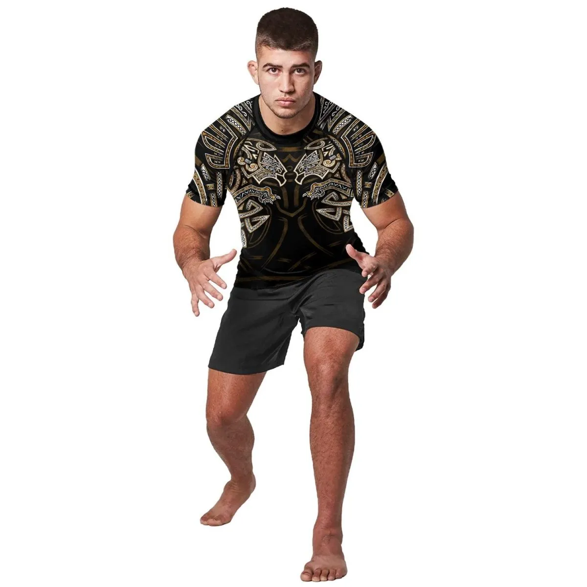 Golden Viking Fenrir Symbol Rune Men's Short Sleeve Rash Guard