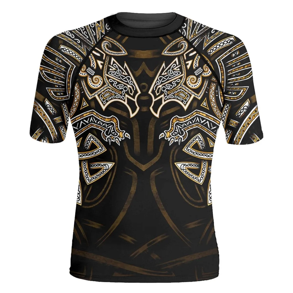 Golden Viking Fenrir Symbol Rune Men's Short Sleeve Rash Guard