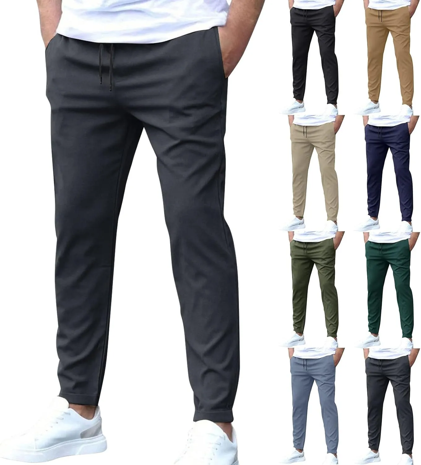 Golf Joggers Pants Men Slim Fit Elastic Waist Casual Pants Drawstring Stretch Tapered Pant with Pockets Casual Joggers