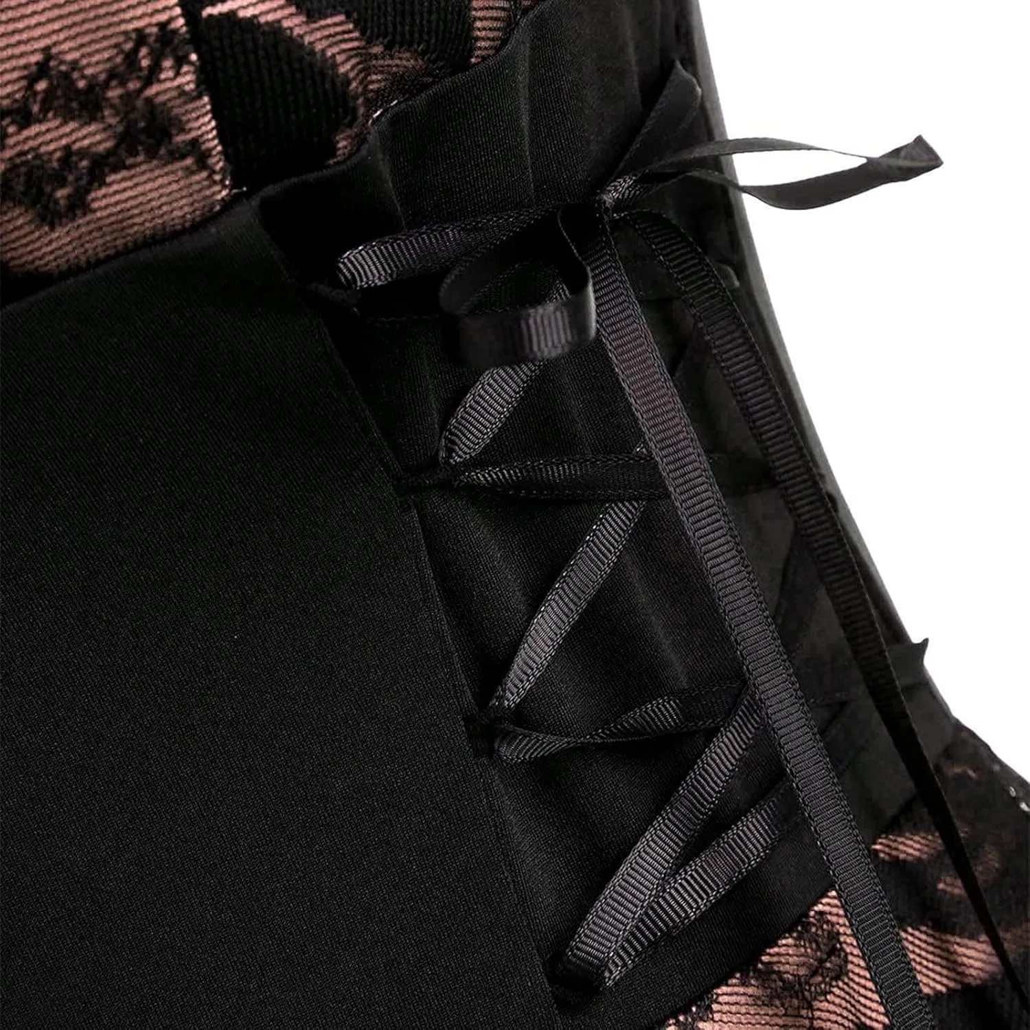 Gothic Punk Dresses for Women Pleated Cami Midi Dress with Drawstring Waist Lace Spaghetti Strap Dress