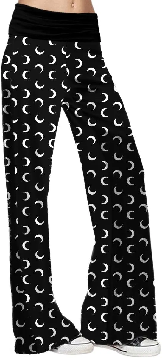 Gracyoga Women's Comfy Pajama Pants Wide Leg Lounge Palazzo Yoga Pants Stretch Casual Floral Print Fold Waist Pants