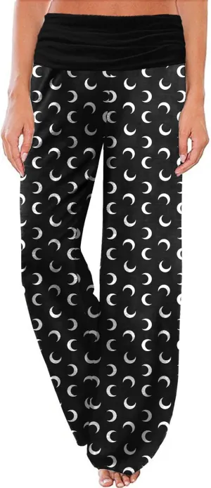 Gracyoga Women's Comfy Pajama Pants Wide Leg Lounge Palazzo Yoga Pants Stretch Casual Floral Print Fold Waist Pants
