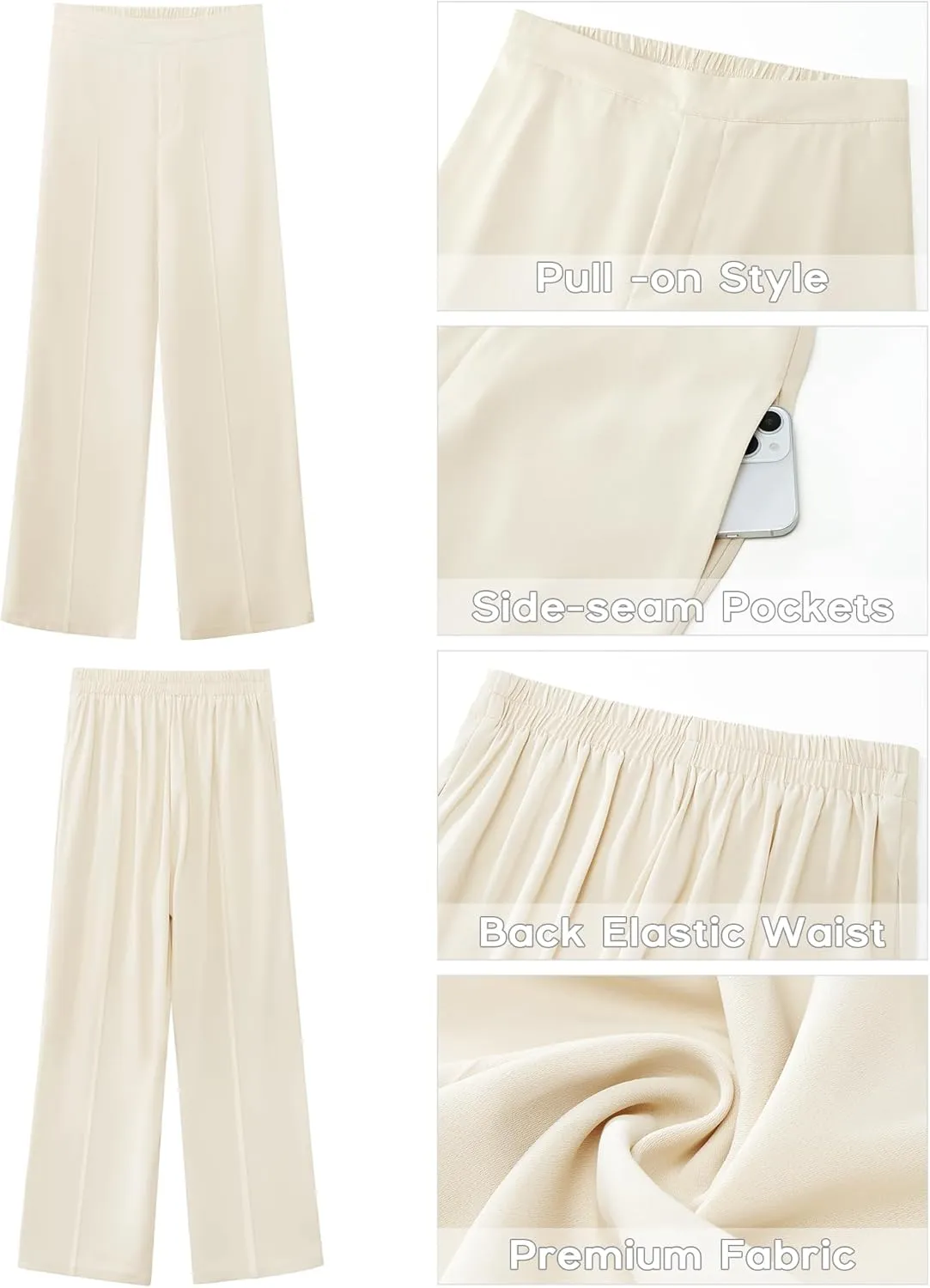 GRAPENT Wide Leg Dress Pants Women High Waisted Pull On Business Casual Work Pants Elastic Waist Dressy Trousers Pockets