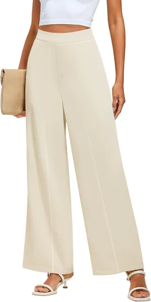 GRAPENT Wide Leg Dress Pants Women High Waisted Pull On Business Casual Work Pants Elastic Waist Dressy Trousers Pockets