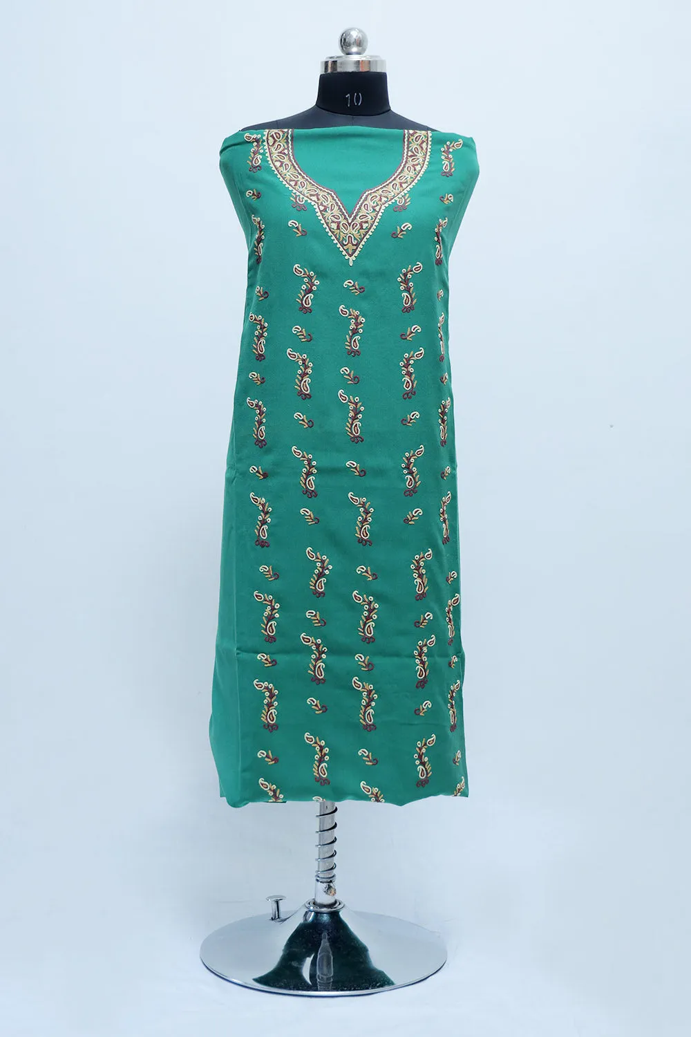 Grass Green Colour Cotton Suit With Beautiful Kashmiri Embroidery Definitely Add Elegance.