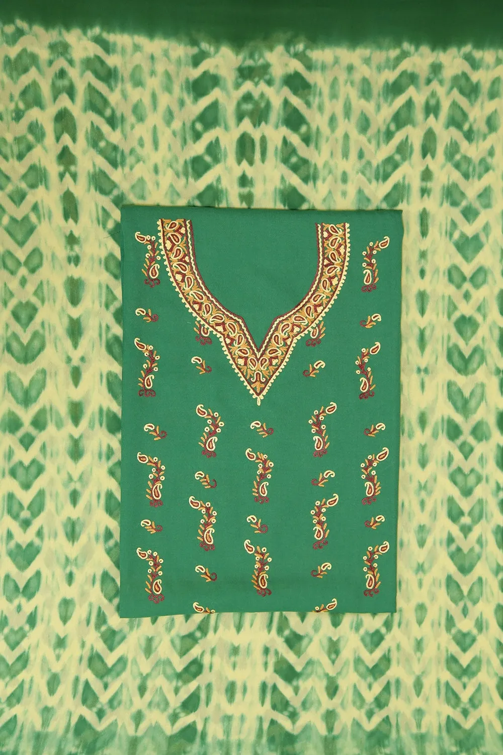 Grass Green Colour Cotton Suit With Beautiful Kashmiri Embroidery Definitely Add Elegance.