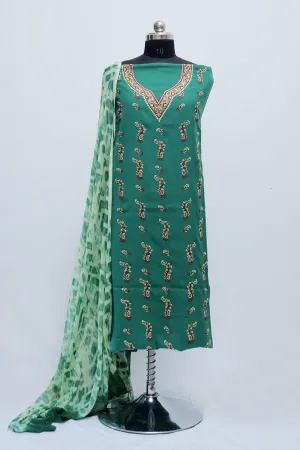 Grass Green Colour Cotton Suit With Beautiful Kashmiri Embroidery Definitely Add Elegance.