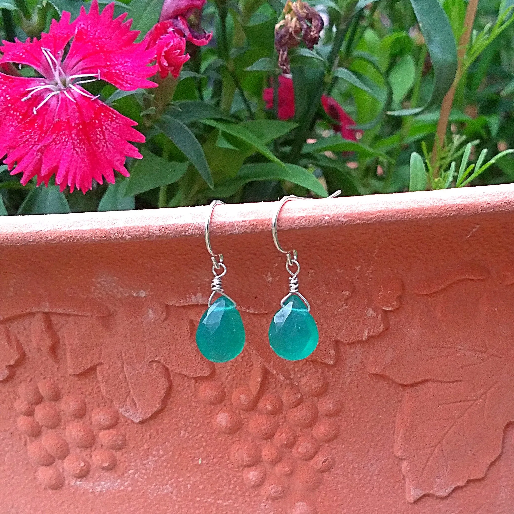 Green Chalcedony Drop Earrings - Rubarb Jewelry