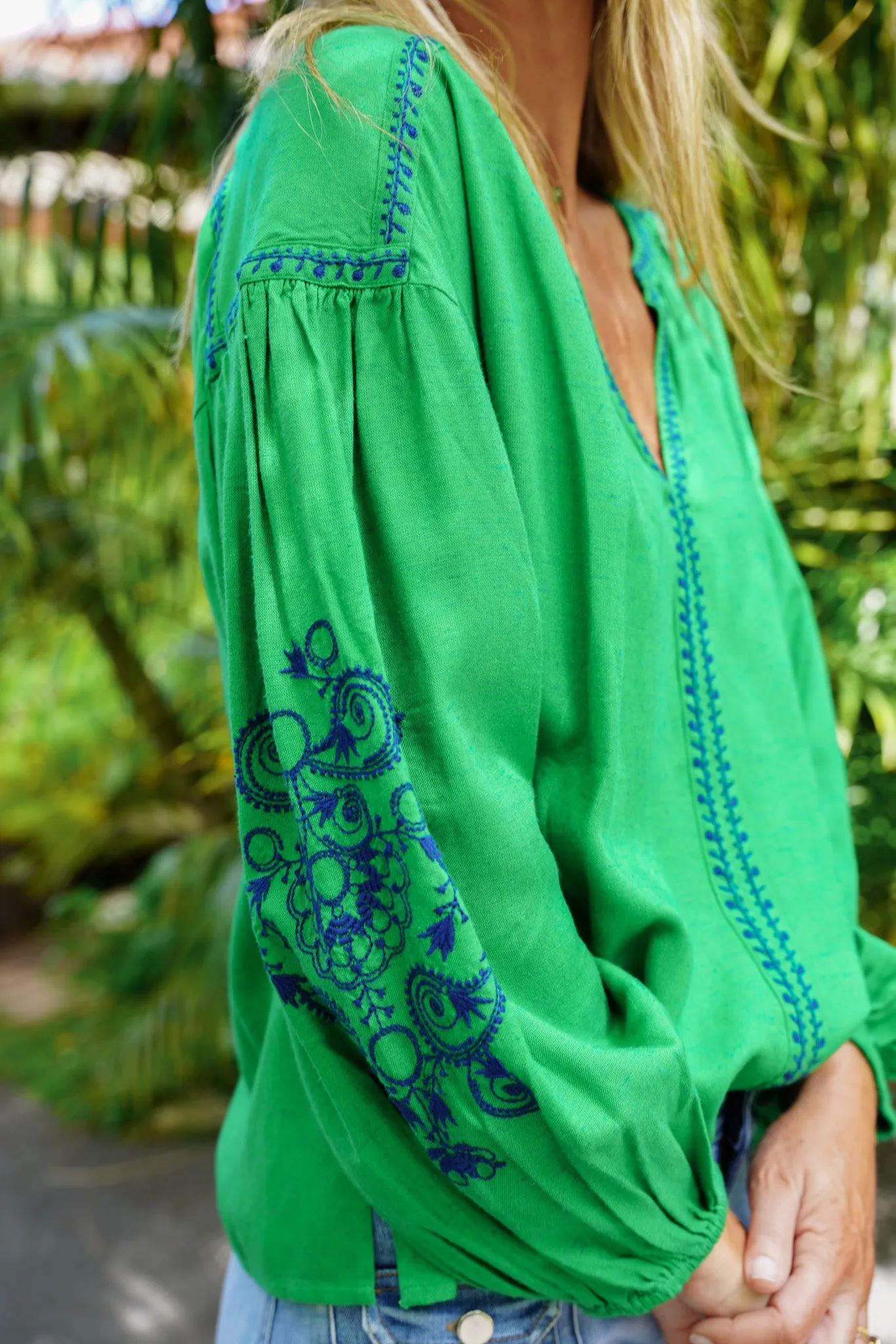 Green Embroidered Kaftan Top