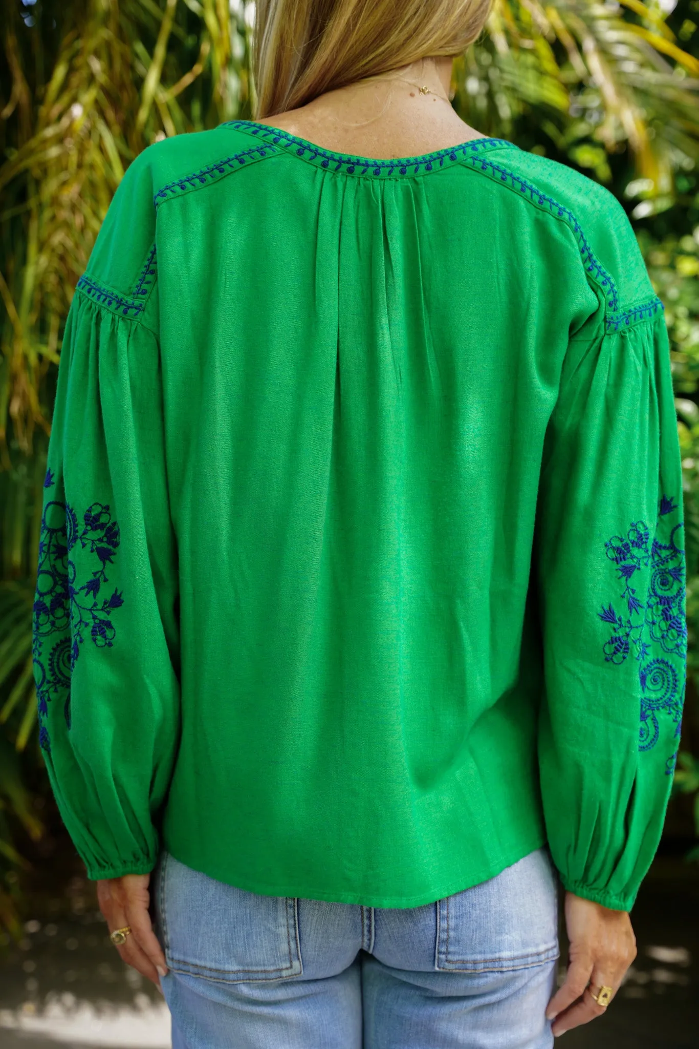 Green Embroidered Kaftan Top