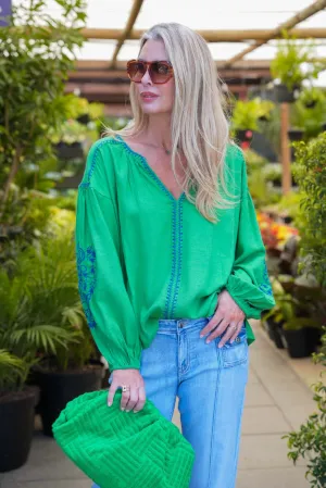 Green Embroidered Kaftan Top