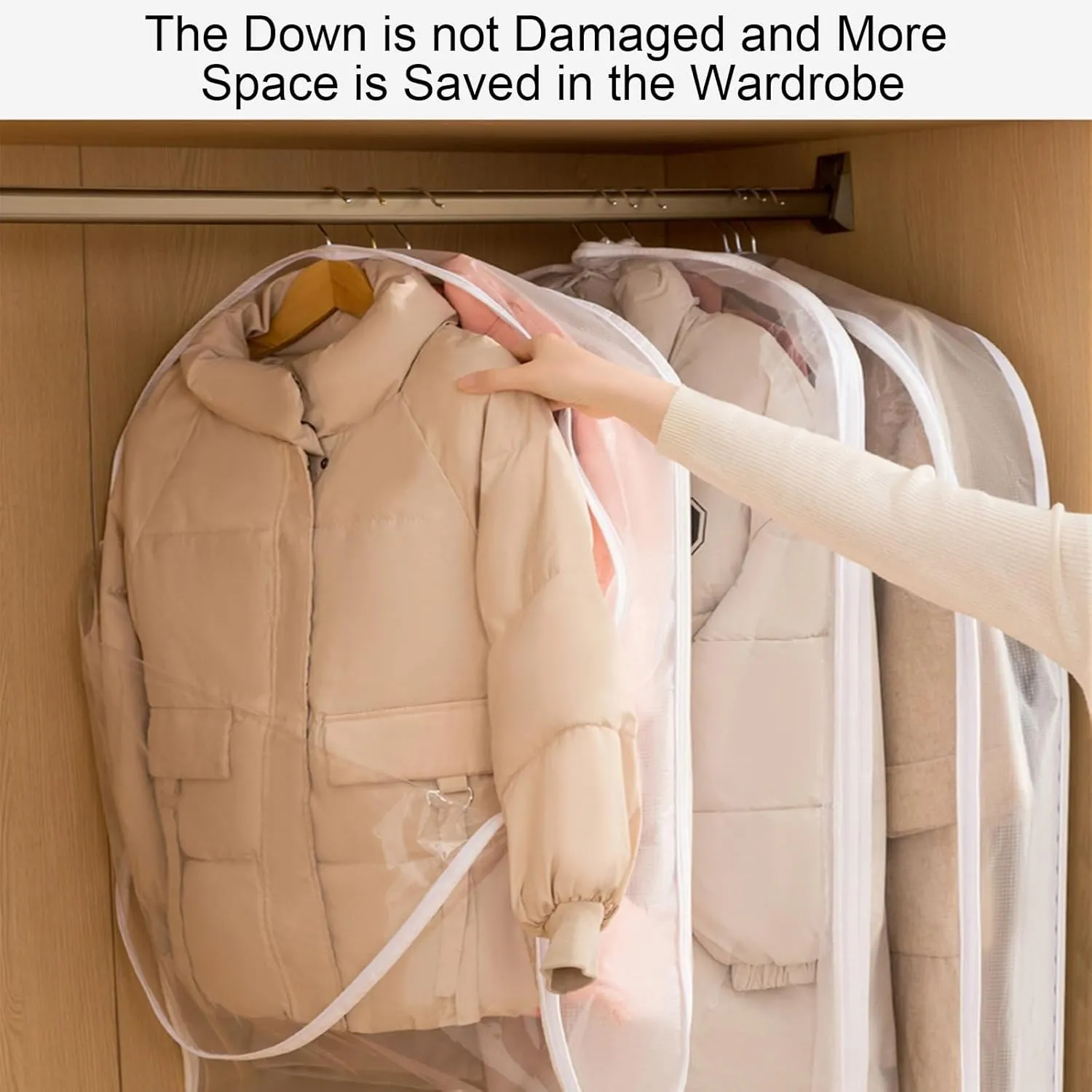 Hanging Garment Bag, Clothes Cover, Side Zipper Design, Large Transparent Window, Suitable for Down Jackets, Coats, Winter Thick Clothes(60x110x15cm x43x6in)