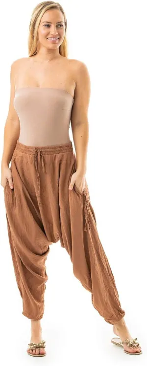 Harem Boho Cotton Summer Pants for Women, Loose Lightweight Pants for Women with Pockets, Womens Casual Beach and Yoga Pants