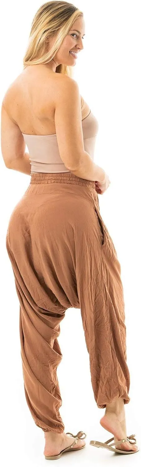 Harem Boho Cotton Summer Pants for Women, Loose Lightweight Pants for Women with Pockets, Womens Casual Beach and Yoga Pants