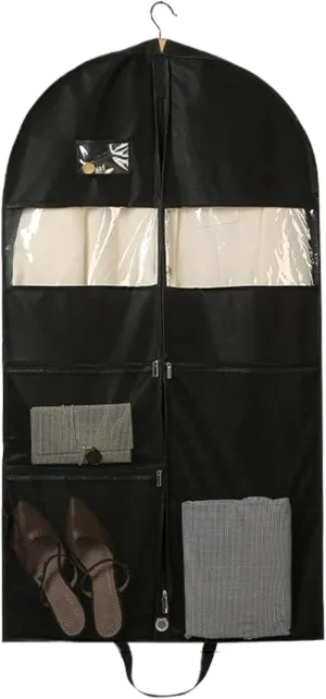 Heavy Duty Garment Bag, 43 Inch Suit Bag with 2 Large Mesh Pockets and 2 Carry Handles, Garment Duffle Storage with Visual Window for Travel, Shirts, Coats, Dresses, Suit