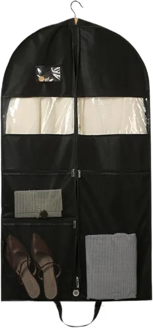 Heavy Duty Garment Bag, 43 Inch Suit Bag with 2 Large Mesh Pockets and 2 Carry Handles, Garment Duffle Storage with Visual Window for Travel, Shirts, Coats, Dresses, Suit