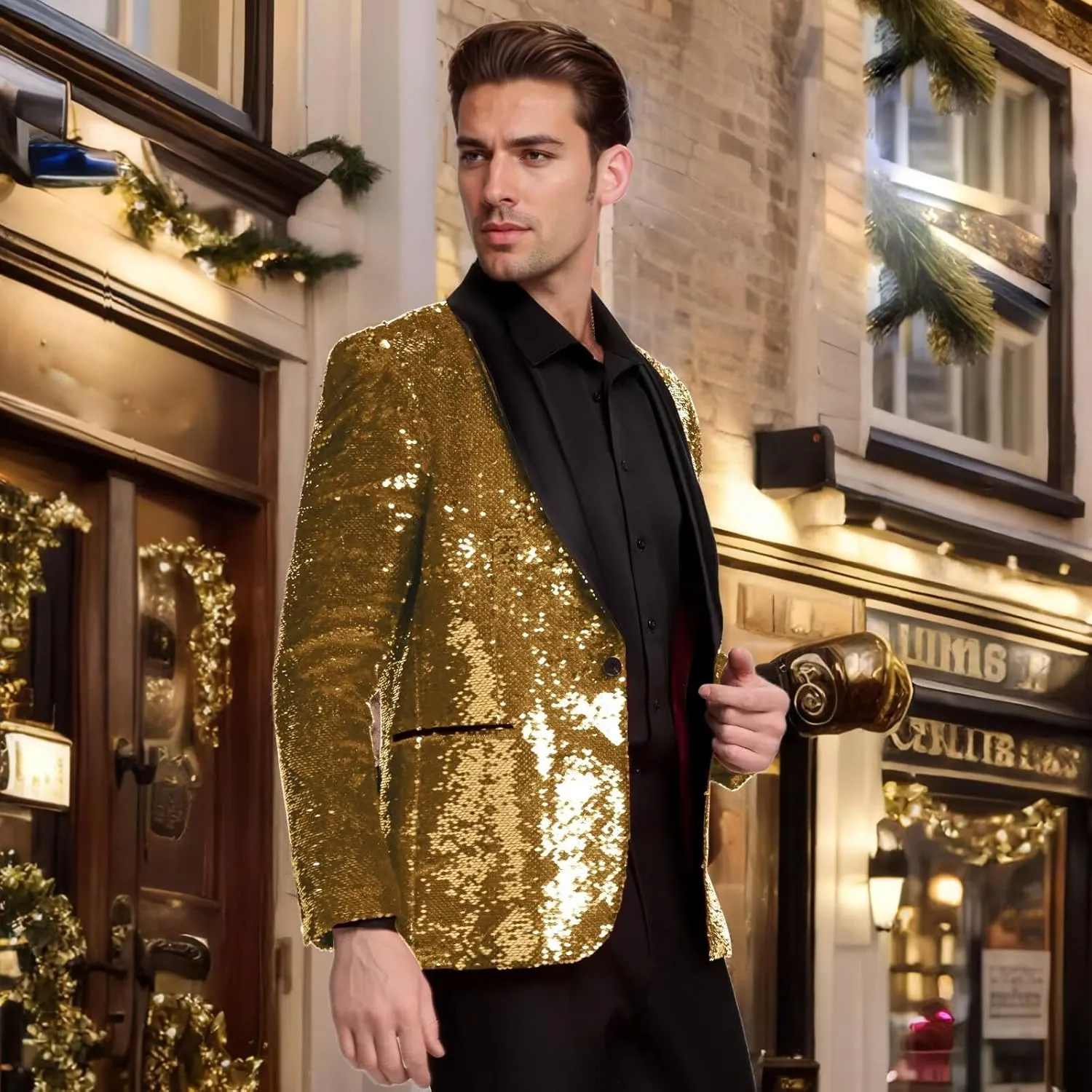 High-End Suits Men Sequins Tuxedo Sparkly Shawl Lapel Glitter 2 Pieces Blazer Pants Suit Party Dinner Prom Festival