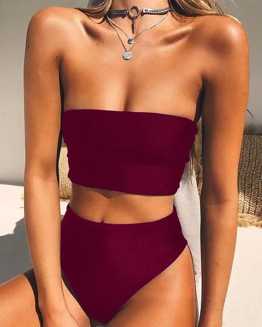 High Leg Bandeau bikini set