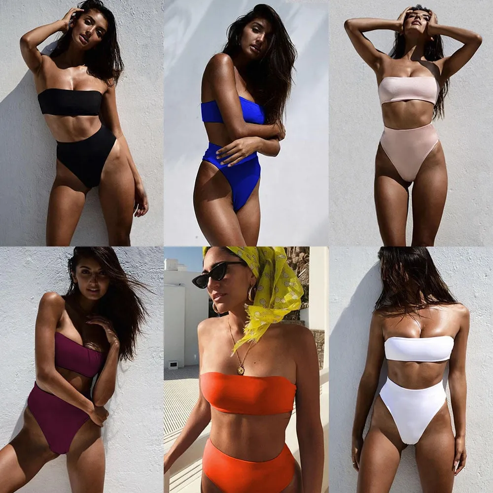 High Leg Bandeau bikini set
