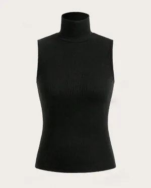 High Neck All-Match Women Tank Top In Black