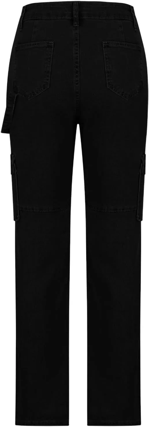 High Waisted Cargo Pants for Women Casual Baggy Cargo Jeans Straight Wide Leg Trousers Stretchy Pants with Pockets