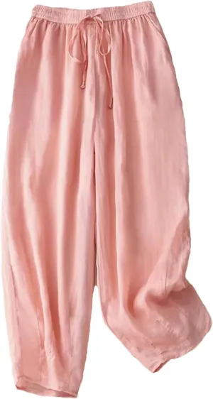 Hndudnff Women Ankle-Length Harem Pants Summer Casual Loose Drawstring High Waist Thin Trousers