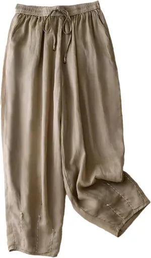 Hndudnff Women Ankle-Length Harem Pants Summer Casual Loose Drawstring High Waist Thin Trousers