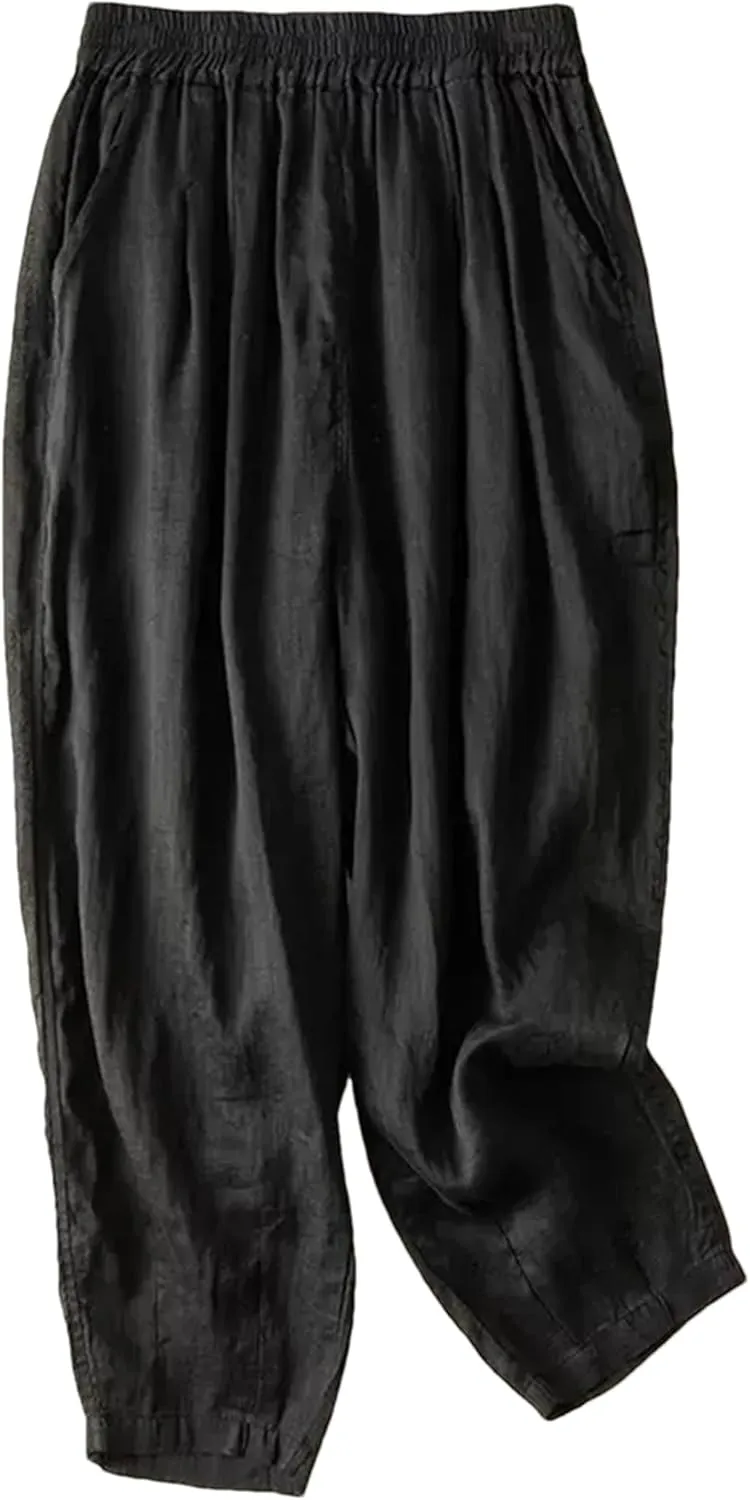 Hndudnff Women Double Layers Harem Pants Summer Casual Loose Solid Cotton Trousers Pantalon