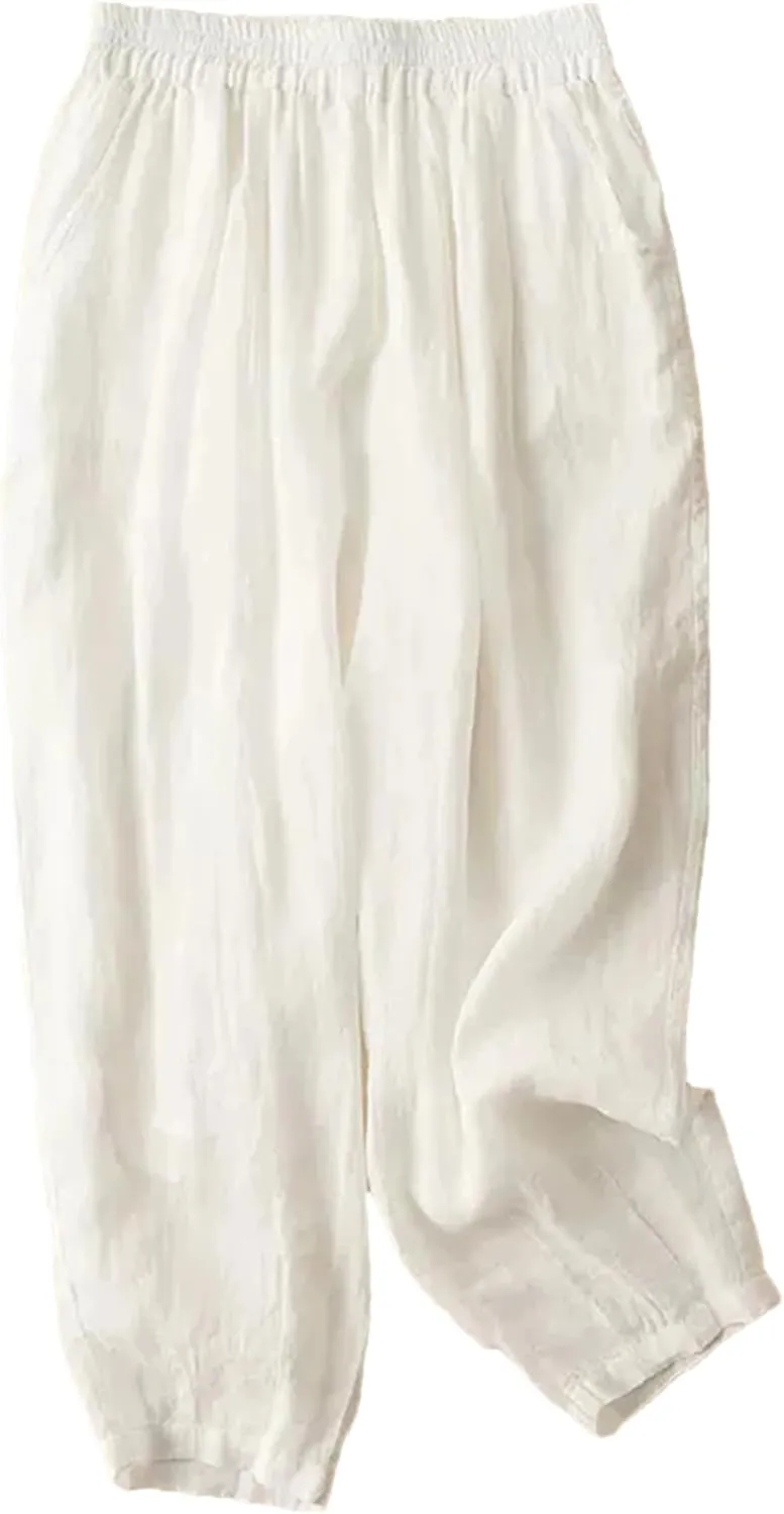 Hndudnff Women Double Layers Harem Pants Summer Casual Loose Solid Cotton Trousers Pantalon
