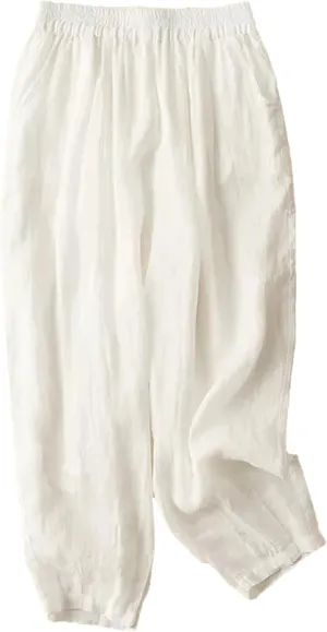 Hndudnff Women Double Layers Harem Pants Summer Casual Loose Solid Cotton Trousers Pantalon
