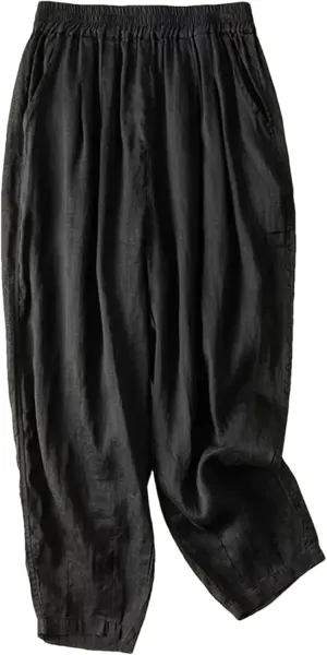 Hndudnff Women Double Layers Harem Pants Summer Casual Loose Solid Cotton Trousers Pantalon