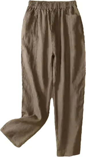 Hndudnff Women Loose Solid Cotton Pants Summer Casual Harem Pants Mid Waist Slim Trousers