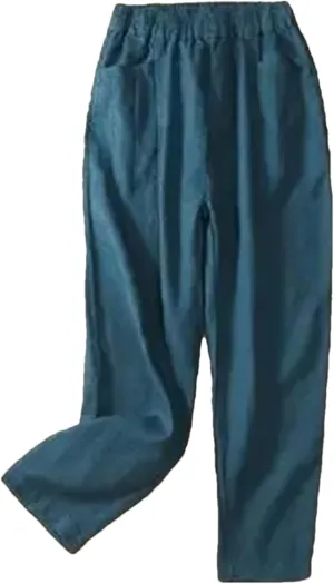 Hndudnff Women Loose Solid Cotton Pants Summer Casual Harem Pants Mid Waist Slim Trousers